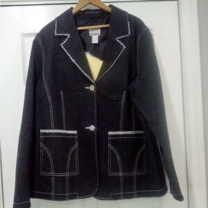 NOLAN MILLER Women's Black Denim Blazer w/Rhinestone Accents.  Size XL. NWT.